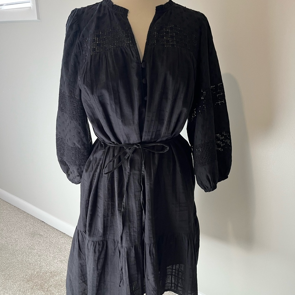 LOFT Elegant Black Top with Ruffle Trim